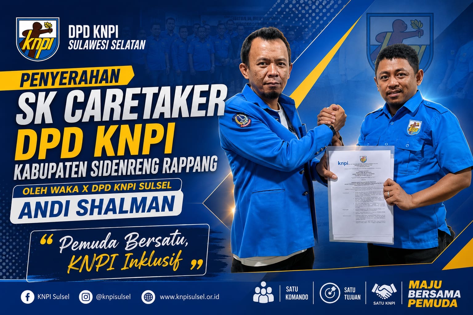 SK Caretaker DPD KNPI Sidrap Diserahkan, Andi Shalman Dipercaya Pimpin Regenerasi Organisasi