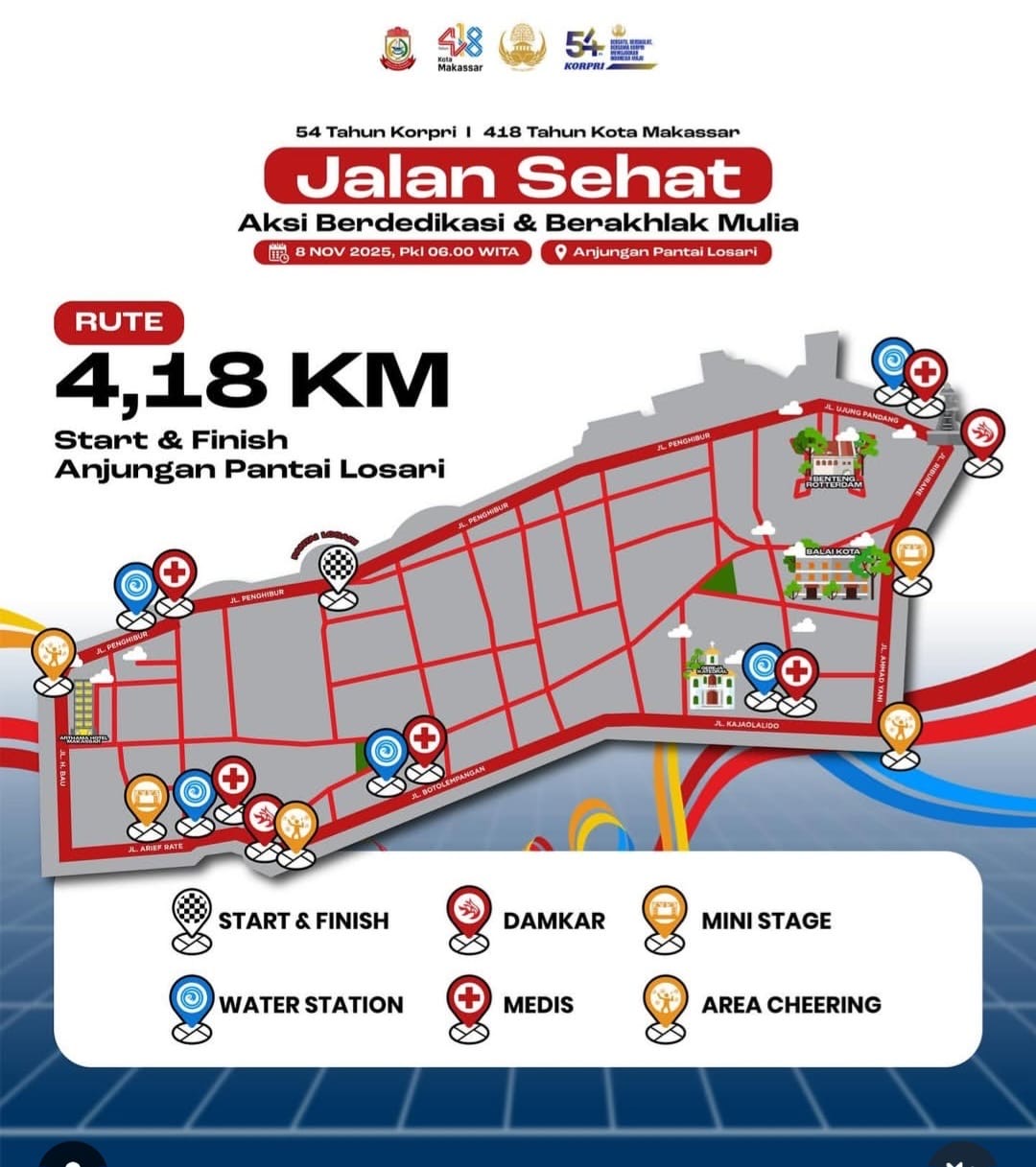 Besok Jalan Santai HUT KORPRI dan HUT ke-418 Kota Makassar, Ini Rutenya