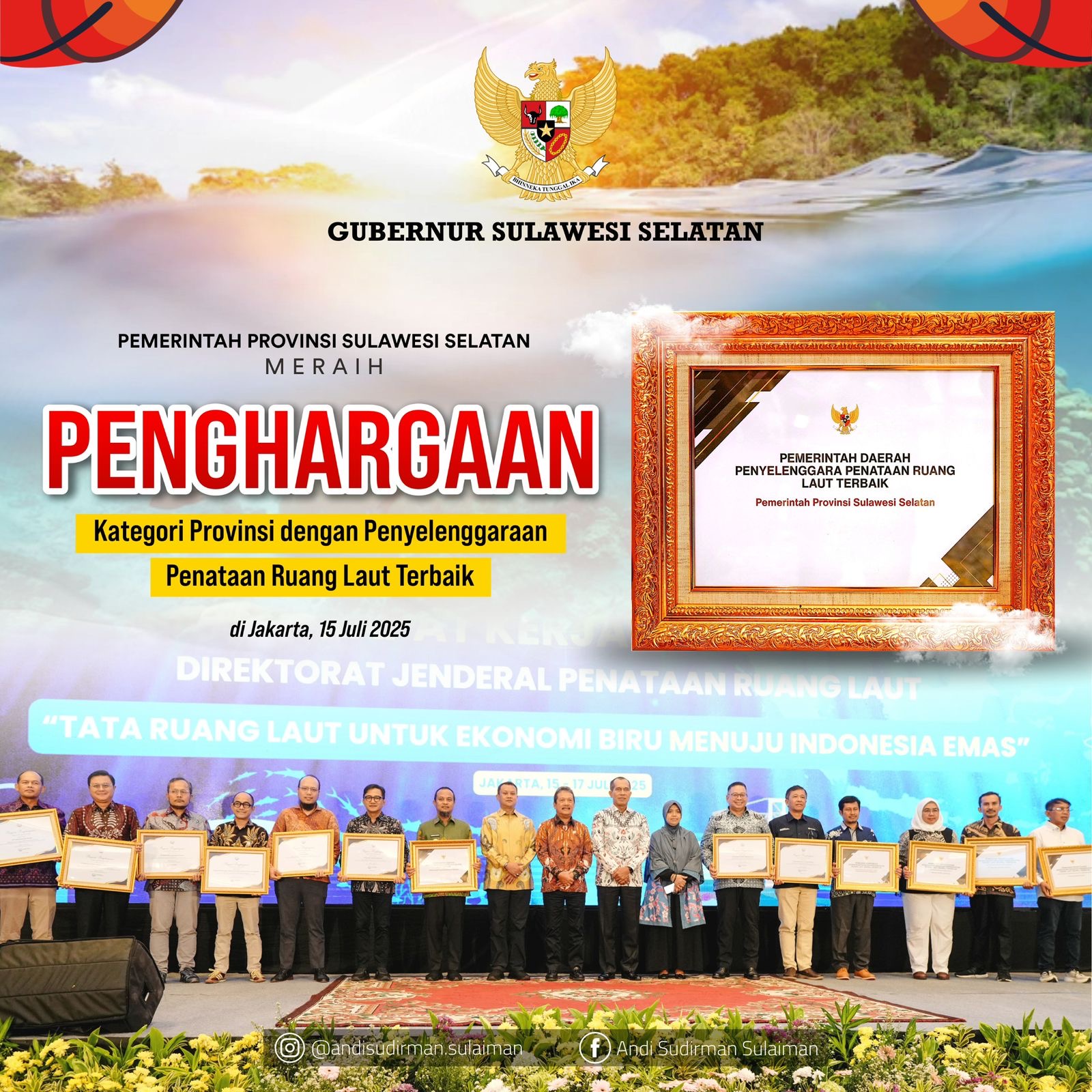 Gubernur Sulsel Terima Penghargaan Penataan Ruang Laut Terbaik dari Menteri KKP