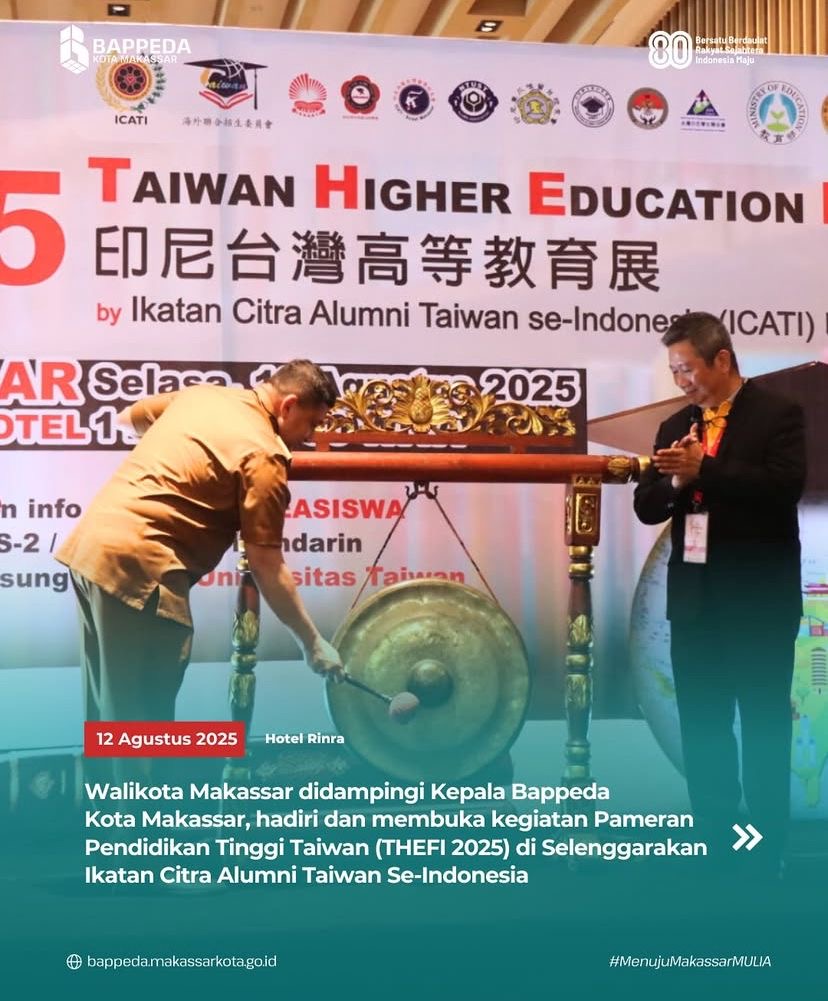 Kepala Bappeda Dampingi Walikota Makassar Hadiri dan Membuka Kegiatan THEFI 2025 oleh Ikatan Citra Alumni Taiwan