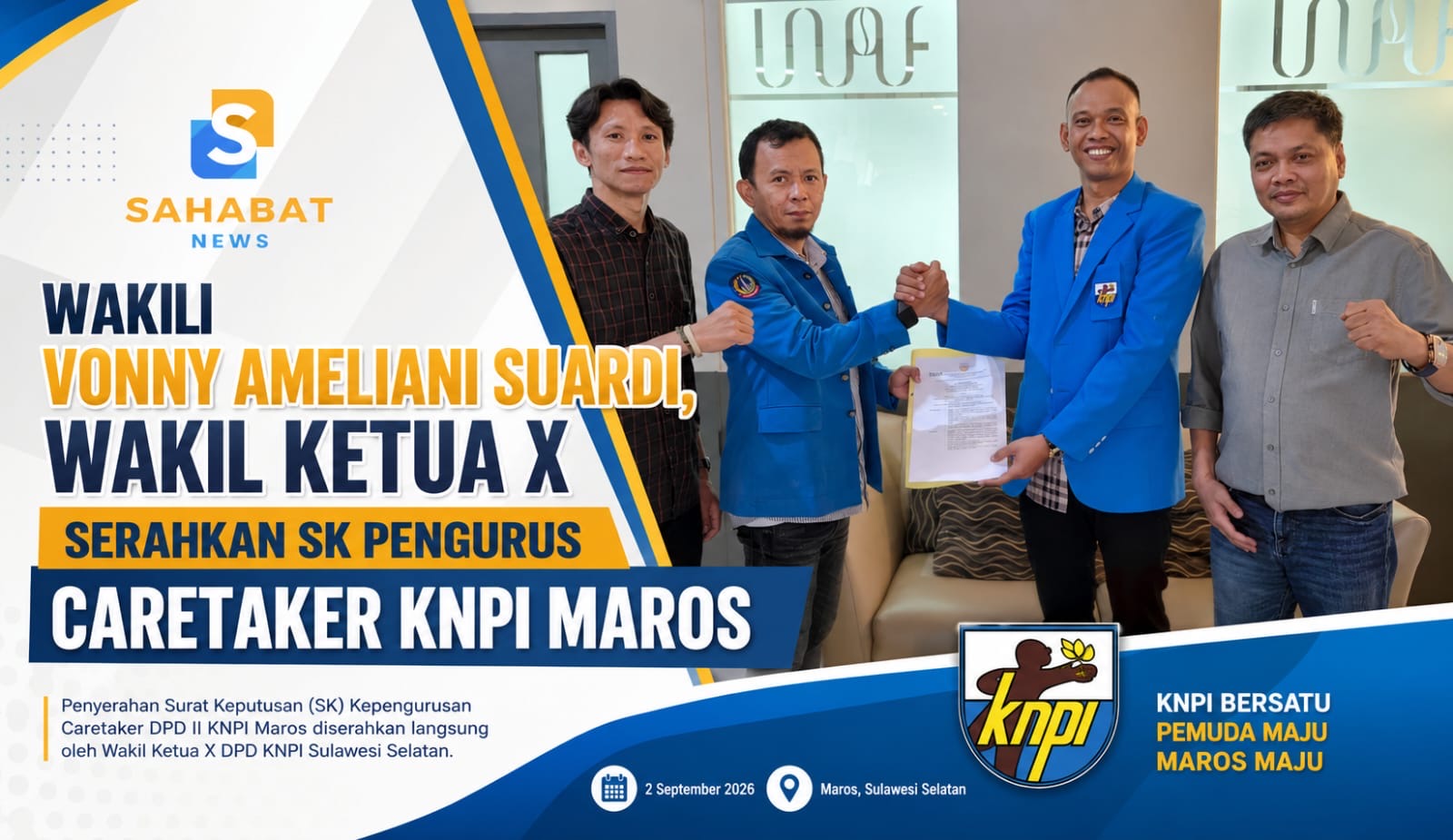 Wakili Vonny Ameliani Suardi, Wakil Ketua X Serahkan SK Pengurus Caretaker KNPI Maros