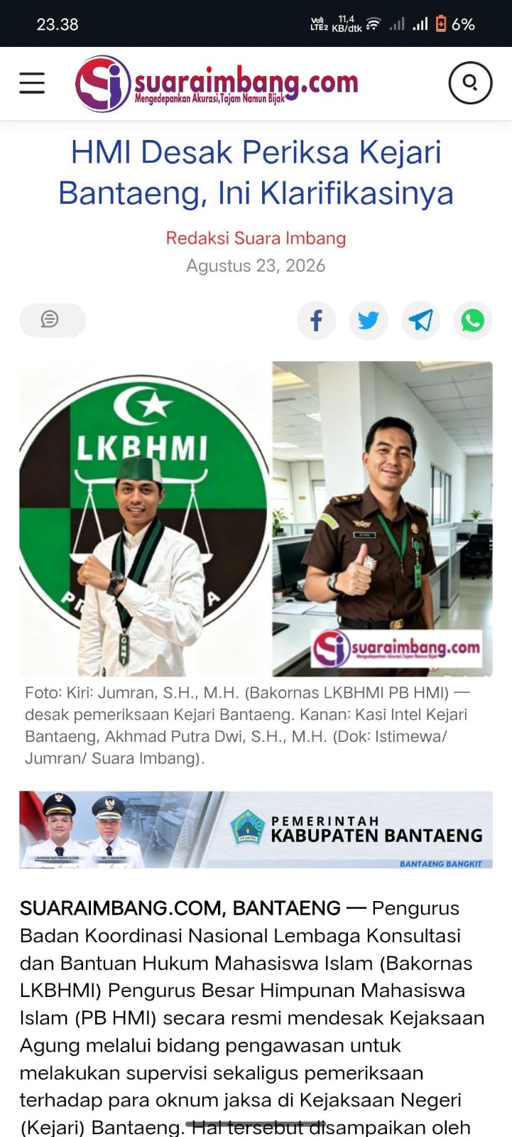 Bakornas LKBHMI Soroti Klarifikasi Pihak Kejaksaan; Kejari Bantaeng jangan berkedok Profesinalisme dan kekerabatan.
