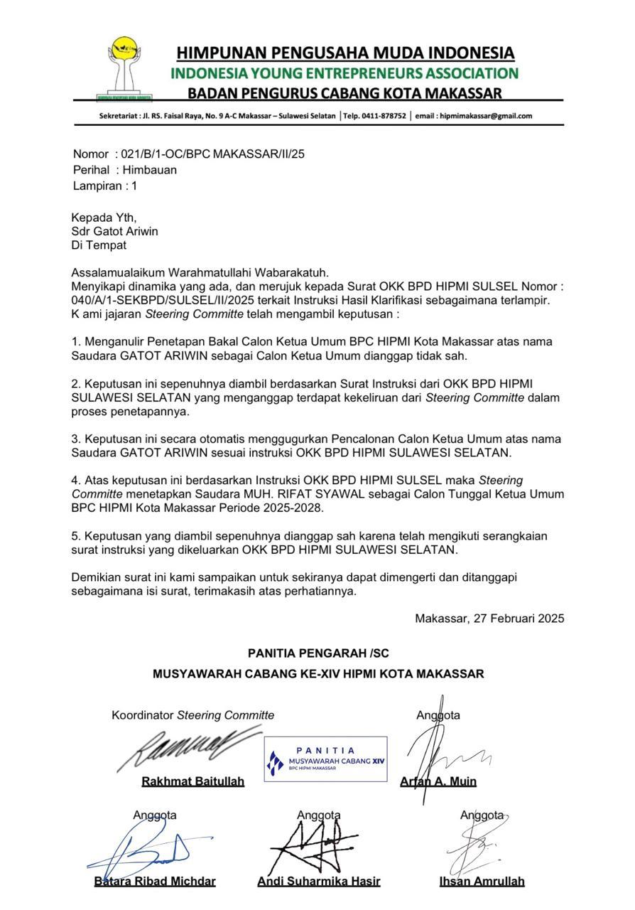 BPC HIPMI Kota Makassar ke-XIV Diduga Sarat Kepentingan, Bakal Calon Digugurkan