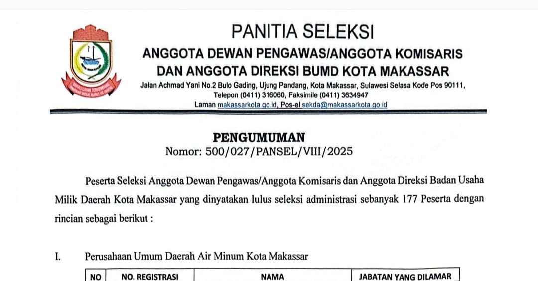 811 Pendaftar Seleksi BUMD Makassar, 634 Gugur di Tahap Awal