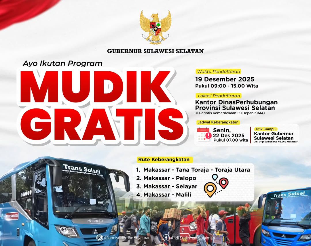 Mudik Gratis Nataru Gubernur Sulsel Siapkan 7 Armada Bus, Ini Rutenya