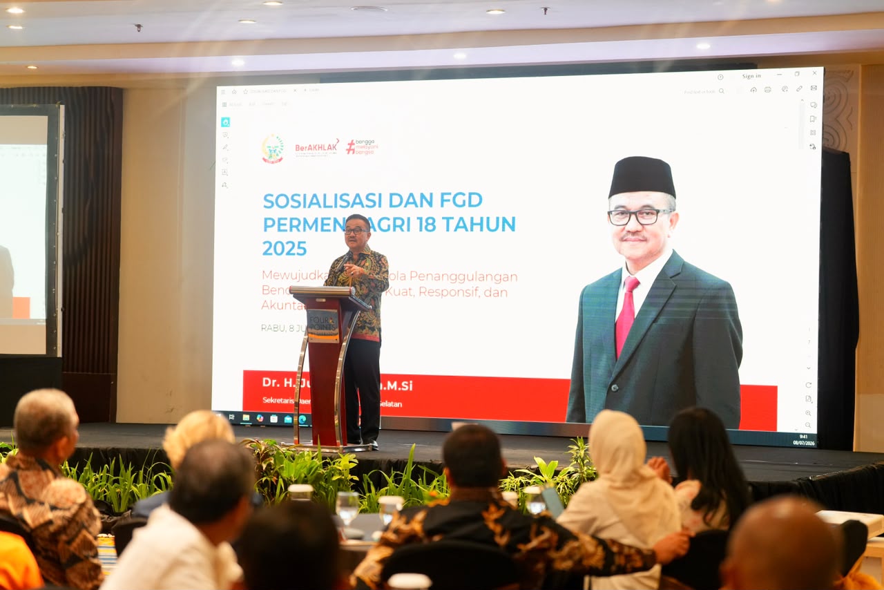 Sekda Sulsel Buka Sosialisasi Permendagri Nomor 18 Tahun 2025, Dorong Penguatan Kelembagaan BPBD