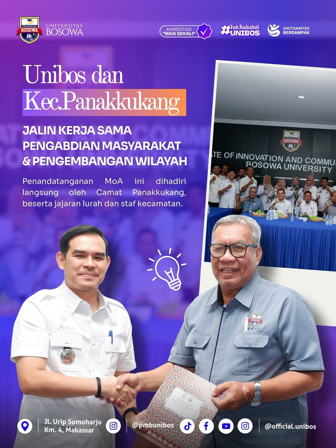 Kolaborasi Level Up! Unibos dan Pemerintah Kecamatan Panakkukang Resmi Jalin Kerja Sama Pengabdian Masyarakat Berkelanjutan