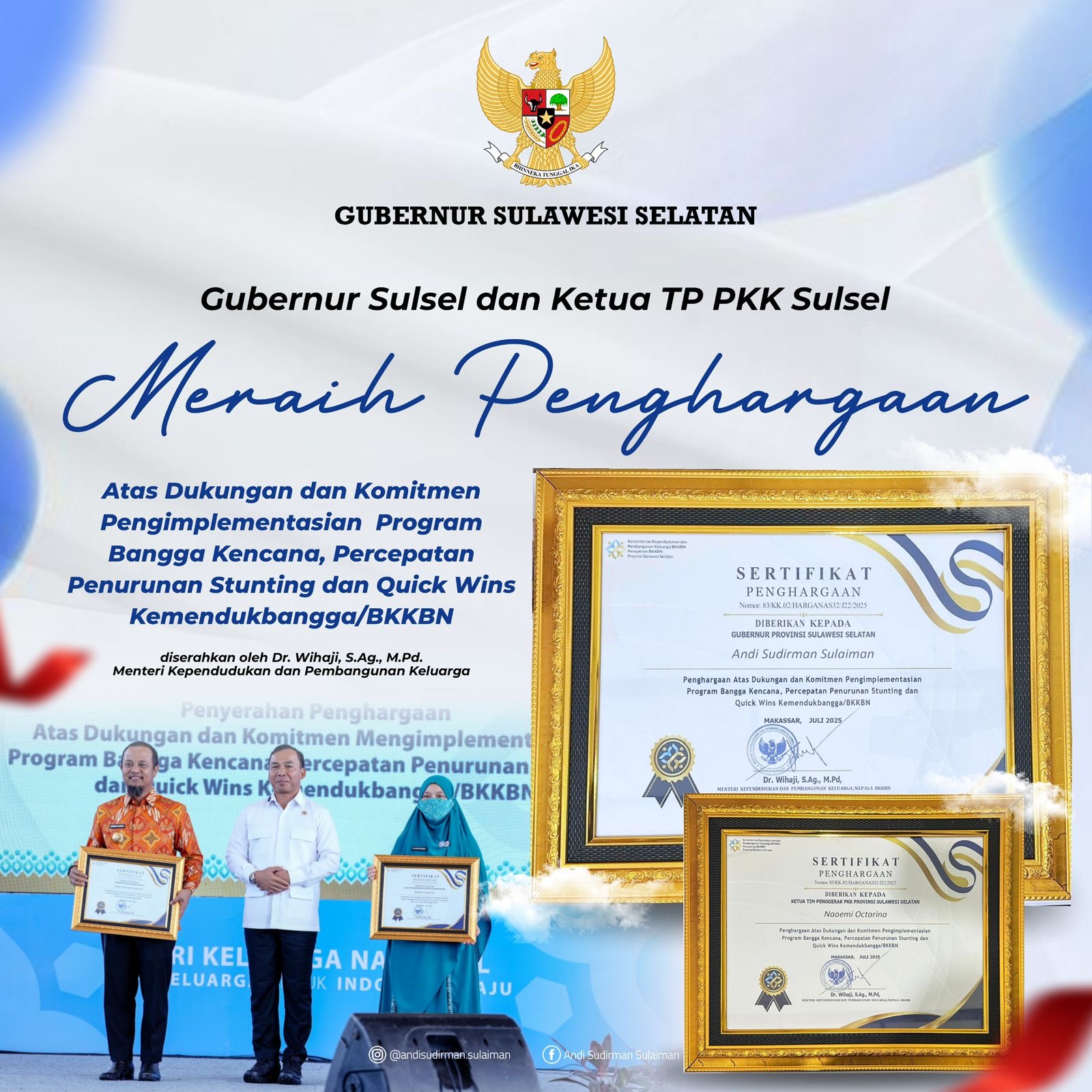 Berhasil Turunkan Angka Stunting, Pemprov Sulsel Raih Penghargaan Quick Wins dari Kemendukbangga/BKKBN