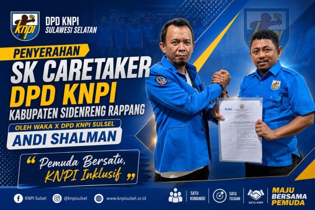 SK Caretaker DPD KNPI Sidrap Diserahkan, Andi Shalman Dipercaya Pimpin Regenerasi Organisasi
