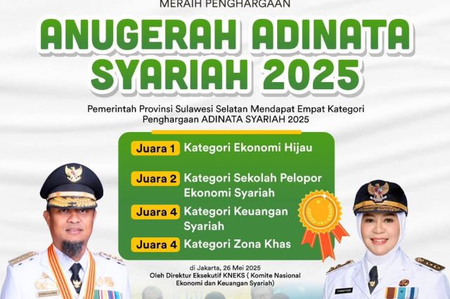 Sulsel Raih 4 Penghargaan Anugerah Adinata Syariah 2025, Gubernur Andi Sudirman: Terima Kasih Seluruh Tim