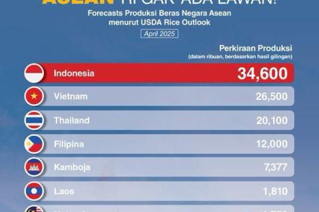 Departemen Pertanian Amerika Serikat Ramalkan Produksi Beras Indonesia Tertinggi di ASEAN