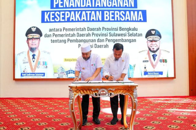Pemprov Sulsel dah Bengkulu Teken Kesepakatan Bersama