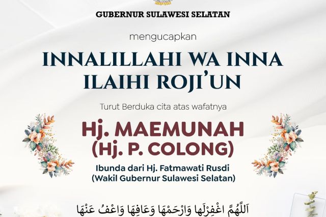 Gubernur Sulsel Sampaikan Duka Cita Atas Wafatnya Ibunda Wagub Fatmawati Rusdi