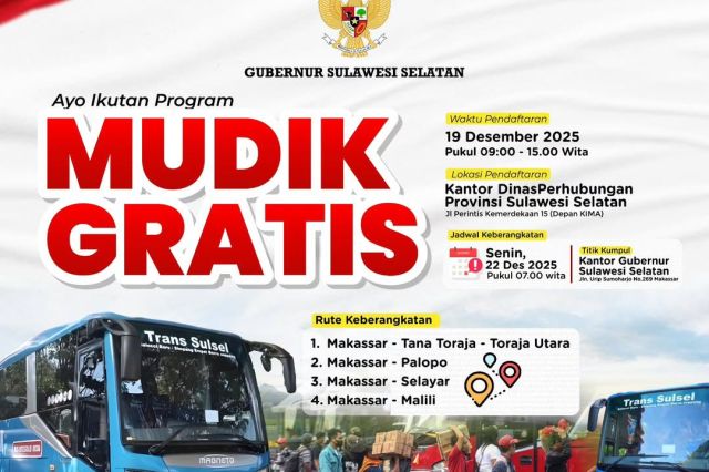 Mudik Gratis Nataru Gubernur Sulsel Siapkan 7 Armada Bus, Ini Rutenya