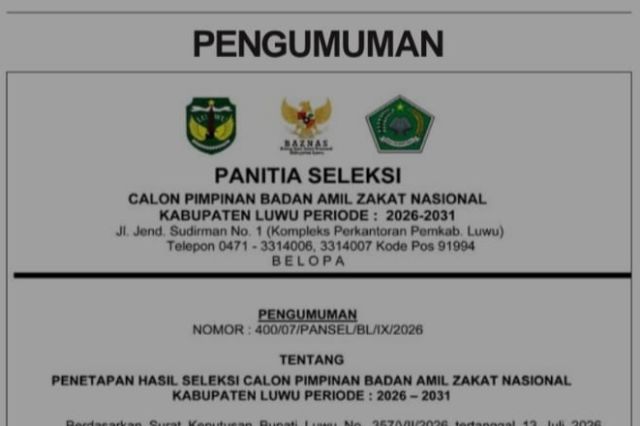 Resmi Ditetapkan Lolos! 10 Nama Calon Pimpinan BAZNAS Kab. Luwu