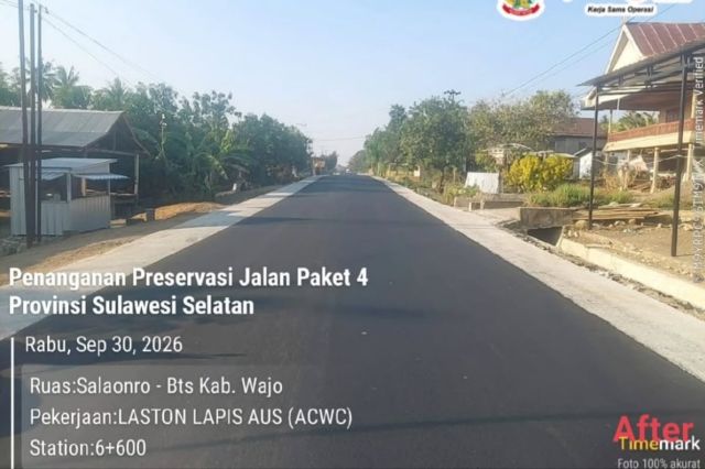 Ruas Jalan Salaonro Soppeng-Batas Wajo Kini Mulus Berkat Program MYP Pemprov Sulsel