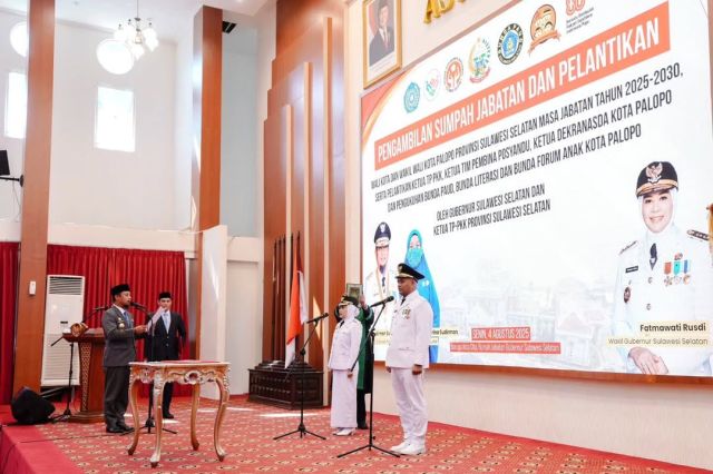 Gubernur Sulsel Lantik Naili-Akhmad Syarifuddin sebagai Wali Kota dan Wakil Wali Kota Palopo